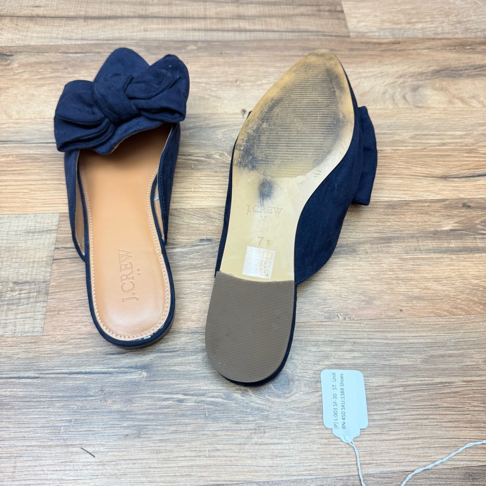 J. Crew size 7 Navy Blue Suede Bow Mules - Picture 4 of 9